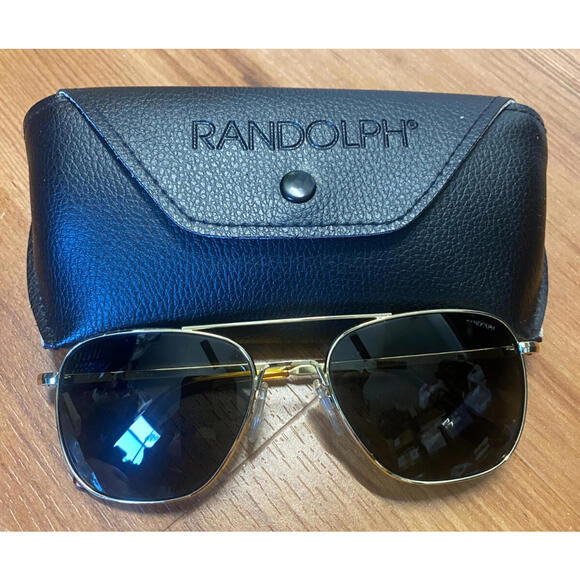 RANDOLPH Aviator 23Kt gold  AF056 Unisex Sunglasses Randolph 140mm American Gray - Picture 1 of 9